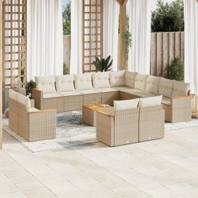 Set sofás de jardín 14 pzas con cojines ratán sintético beige en Conjuntos de jardín | Comprar online en Foru.es