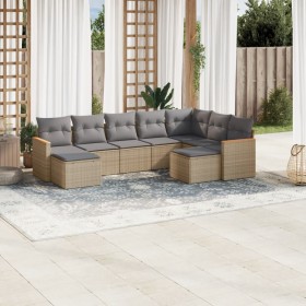 Set de sofás de jardín 9 pzas con cojines ratán sintético beige en Conjuntos de jardín | Comprar online en Foru.es
