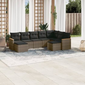 Set de muebles de jardín 9 pzas y cojines ratán sintético gris en Conjuntos de jardín | Comprar online en Foru.es