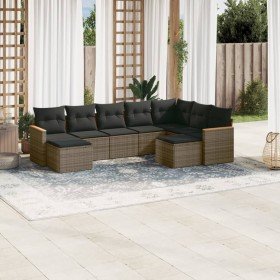 Set de muebles de jardín 9 pzas y cojines ratán sintético gris en Conjuntos de jardín | Comprar online en Foru.es