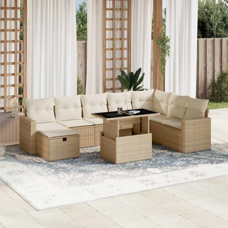 Set de sofás de jardín con cojines 9 pzas ratán sintético beige de , Conjuntos de jardín - Ref: Foro24-3274868, Precio: 619,9...