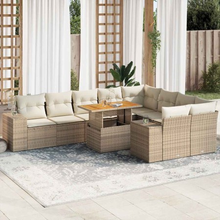 Set sofás jardín y cojines 10 pzas ratán sintético acacia beige de , Conjuntos de jardín - Ref: Foro24-3327418, Precio: 787,8...