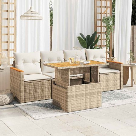Set sofás jardín y cojines 5 pzas ratán sintético acacia beige de , Conjuntos de jardín - Ref: Foro24-3327432, Precio: 388,75...