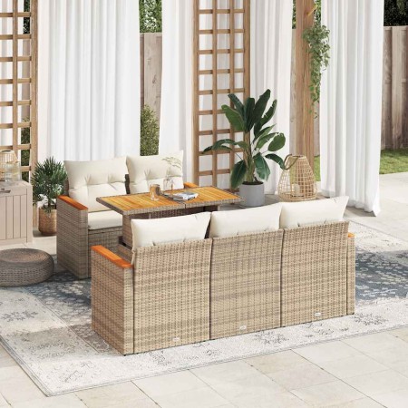 Set sofás jardín y cojines 6 pzas ratán sintético acacia beige de , Conjuntos de jardín - Ref: Foro24-3327439, Precio: 464,76...