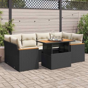 Set sofás jardín y cojines 6 pzas ratán sintético acacia negro de , Conjuntos de jardín - Ref: Foro24-3327451, Precio: 483,04...