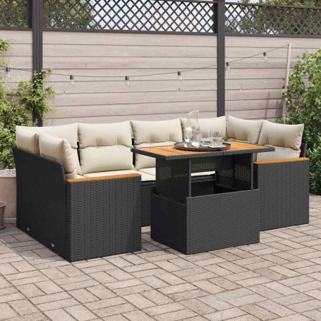 Set sofás jardín y cojines 6 pzas ratán sintético acacia negro de , Conjuntos de jardín - Ref: Foro24-3327451, Precio: 483,04...