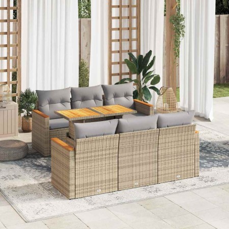 Set sofás jardín y cojines 7 pzas ratán sintético acacia beige de , Conjuntos de jardín - Ref: Foro24-3327447, Precio: 517,06...