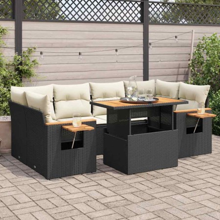 Set sofás jardín y cojines 7 pzas ratán sintético acacia negro de , Conjuntos de jardín - Ref: Foro24-3327563, Precio: 499,49...