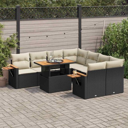 Set sofás jardín y cojines 9 pzas ratán sintético acacia negro de , Conjuntos de jardín - Ref: Foro24-3327577, Precio: 600,39...
