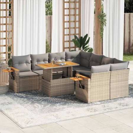 Set sofás jardín y cojines 9 pzas ratán sintético acacia beige de , Conjuntos de jardín - Ref: Foro24-3327580, Precio: 652,03...