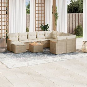 Set de sofás de jardín 11pzas con cojines ratán sintético beige en Conjuntos de jardín | Comprar online en Foru.es