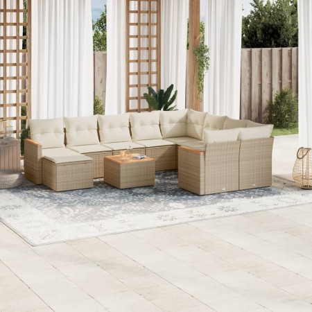 Set de sofás de jardín 11pzas con cojines ratán sintético beige en Conjuntos de jardín | Comprar online en Foru.es