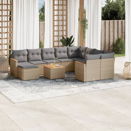 Set de sofás de jardín 11pzas con cojines ratán sintético beige en Conjuntos de jardín | Comprar online en Foru.es