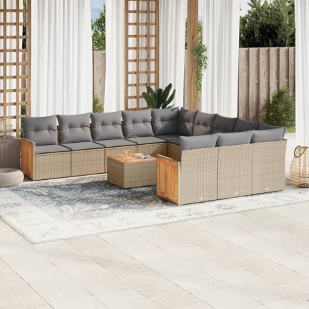 Set sofás de jardín con cojines 13 pzas ratán sintético beige en Conjuntos de jardín | Comprar online en Foru.es