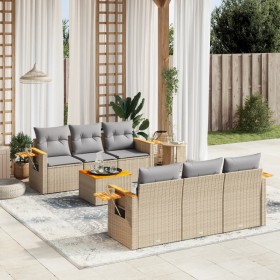 Set sofás de jardín 7 piezas y cojines ratán sintético beige en Conjuntos de jardín | Comprar online en Foru.es