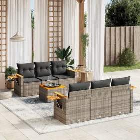 Set de sofás de jardín 7 piezas con cojines ratán PE gris en Conjuntos de jardín | Comprar online en Foru.es