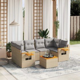 Set sofás de jardín 7 piezas y cojines ratán sintético beige en Conjuntos de jardín | Comprar online en Foru.es
