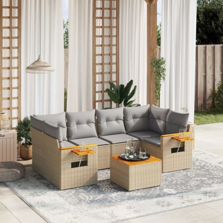 Set sofás de jardín 7 piezas y cojines ratán sintético beige en Conjuntos de jardín | Comprar online en Foru.es