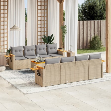 Set de sofás de jardín 9 pzas con cojines ratán sintético beige en Conjuntos de jardín | Comprar online en Foru.es