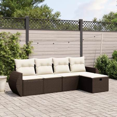 Set comedor de jardín 5 piezas y cojines ratán sintético marrón de , Conjuntos de jardín - Ref: Foro24-3264089, Precio: 322,5...