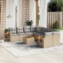 Set de sofás de jardín 9 pzas con cojines ratán sintético beige en Conjuntos de jardín | Comprar online en Foru.es