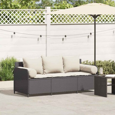 Sofá de jardín de 3 plazas con cojines ratán sintético negro de , Sofás de exterior - Ref: Foro24-4104172, Precio: 218,28 €, ...