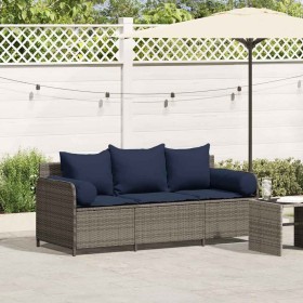 Sofá de jardín de 3 plazas con cojines ratán sintético gris de , Sofás de exterior - Ref: Foro24-4104179, Precio: 225,67 €, D...