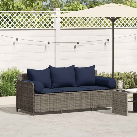 Sofá de jardín de 3 plazas con cojines ratán sintético gris de , Sofás de exterior - Ref: Foro24-4104179, Precio: 225,67 €, D...