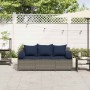 Sofá de jardín de 3 plazas con cojines ratán sintético gris de , Sofás de exterior - Ref: Foro24-4104179, Precio: 225,67 €, D...
