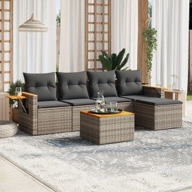 Set de muebles de jardín 6 pzas y cojines ratán sintético gris en Conjuntos de jardín | Comprar online en Foru.es