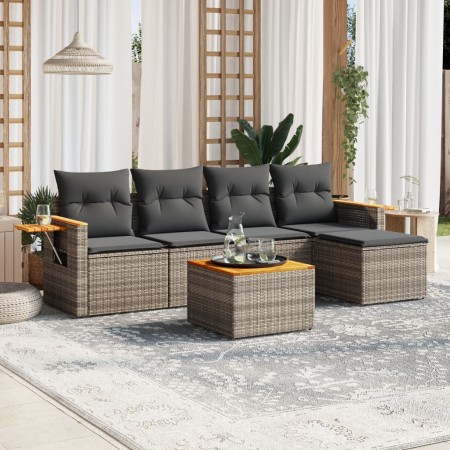 Set de muebles de jardín 6 pzas y cojines ratán sintético gris en Conjuntos de jardín | Comprar online en Foru.es