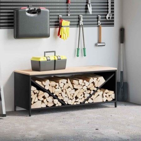 Leñero con tablero de madera negro 100,5x35,5x40 cm de , Bolsas y soportes de leña - Ref: Foro24-864255, Precio: 105,39 €, De...