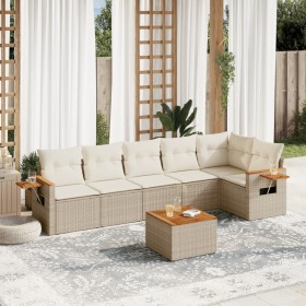 Set sofás de jardín 7 piezas y cojines ratán sintético beige en Conjuntos de jardín | Comprar online en Foru.es
