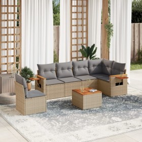 Set sofás de jardín 7 piezas y cojines ratán sintético beige en Conjuntos de jardín | Comprar online en Foru.es