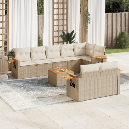 Set de sofás de jardín 9 pzas con cojines ratán sintético beige en Conjuntos de jardín | Comprar online en Foru.es
