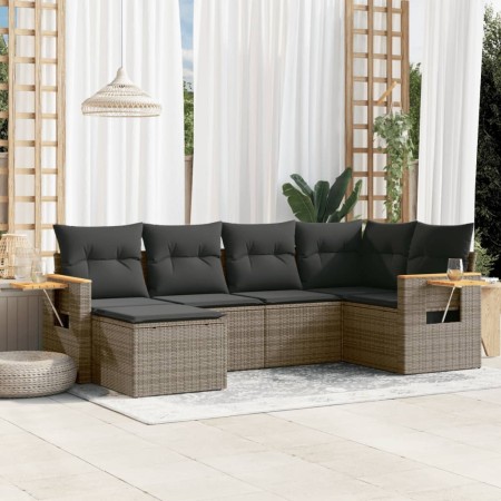 Set de muebles de jardín 6 pzas y cojines ratán sintético gris en Conjuntos de jardín | Comprar online en Foru.es