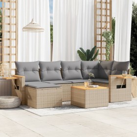 Set sofás de jardín 7 piezas y cojines ratán sintético beige en Conjuntos de jardín | Comprar online en Foru.es