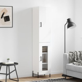 Aparador alto madera contrachapada blanco brillo 34,5x34x180 cm de , Aparadores - Ref: Foro24-3199051, Precio: 114,19 €, Desc...
