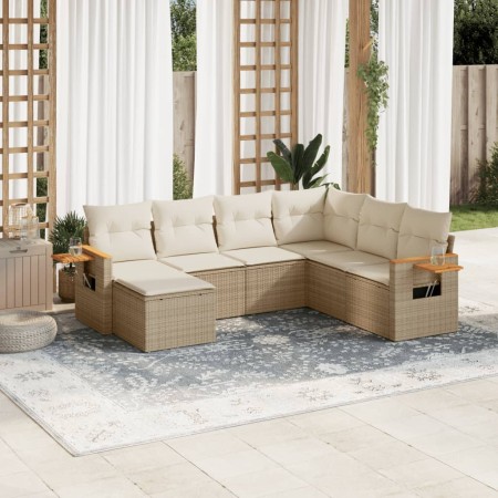 Set sofás de jardín 7 piezas y cojines ratán sintético beige en Conjuntos de jardín | Comprar online en Foru.es