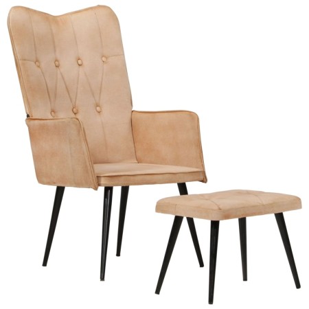 Sillón orejero con reposapiés cuero auténtico crema canela de , Sillones - Ref: Foro24-339667, Precio: 104,93 €, Descuento: %