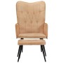 Sillón orejero con reposapiés cuero auténtico crema canela de , Sillones - Ref: Foro24-339667, Precio: 104,93 €, Descuento: %
