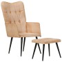 Sillón orejero con reposapiés cuero auténtico crema canela de , Sillones - Ref: Foro24-339667, Precio: 104,93 €, Descuento: %
