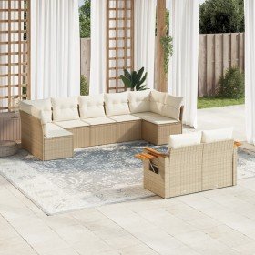 Set de sofás de jardín 9 pzas con cojines ratán sintético beige en Conjuntos de jardín | Comprar online en Foru.es