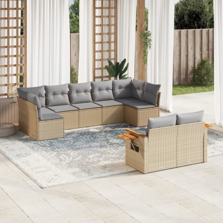 Set de sofás de jardín 9 pzas con cojines ratán sintético beige en Conjuntos de jardín | Comprar online en Foru.es