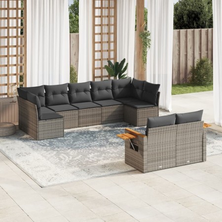 Set de muebles de jardín 9 pzas y cojines ratán sintético gris en Conjuntos de jardín | Comprar online en Foru.es