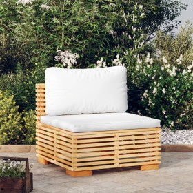 Sofá central jardín con cojines madera maciza teca color crema de , Sofás modulares de exterior - Ref: Foro24-319156, Precio:...