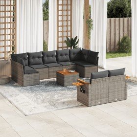 Set de sofás de jardín 10 pzas con cojines ratán sintético gris en Conjuntos de jardín | Comprar online en Foru.es