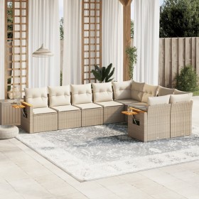 Set de sofás de jardín 9 pzas con cojines ratán sintético beige en Conjuntos de jardín | Comprar online en Foru.es