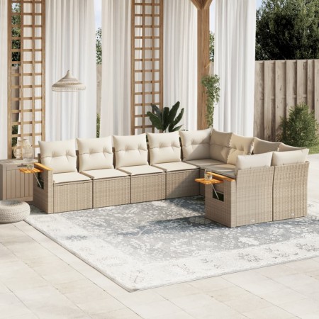 Set de sofás de jardín 9 pzas con cojines ratán sintético beige en Conjuntos de jardín | Comprar online en Foru.es