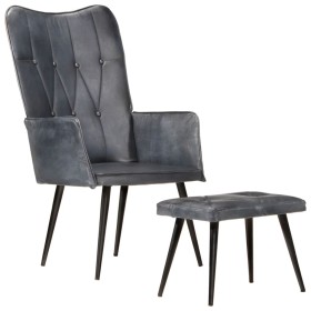 Sillón orejero con reposapiés cuero auténtico gris de , Sillones - Ref: Foro24-339665, Precio: 110,44 €, Descuento: %